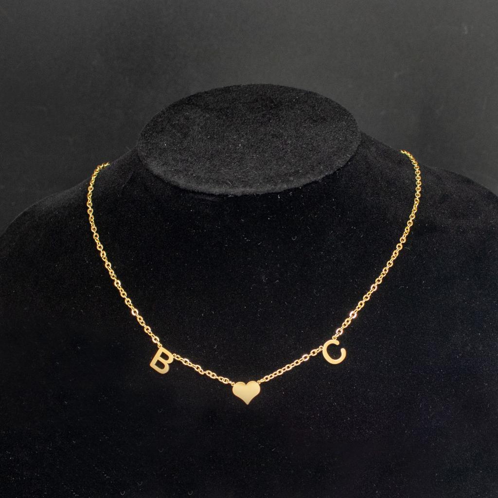 Gold Initial Necklace with Heart Pendant