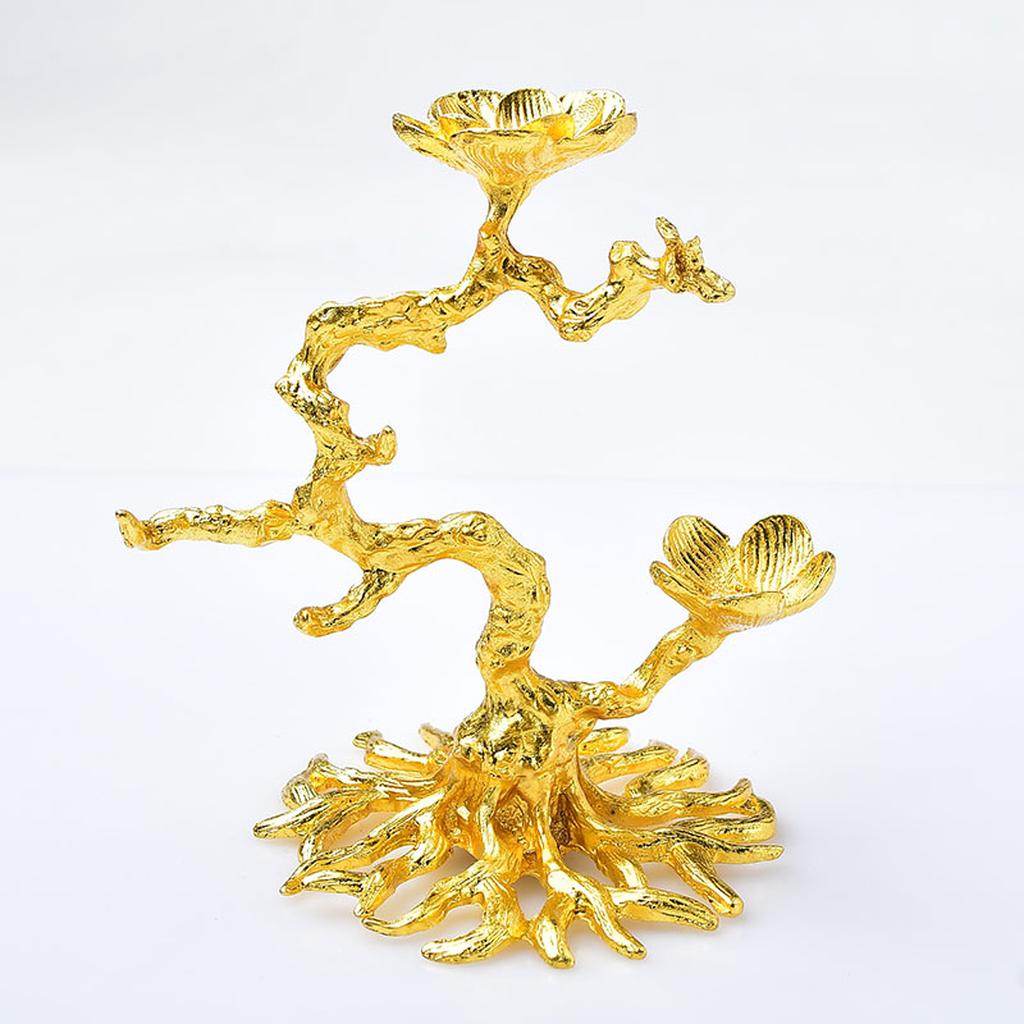 Gold Metal Tree Branch Jewelry Stand White Background