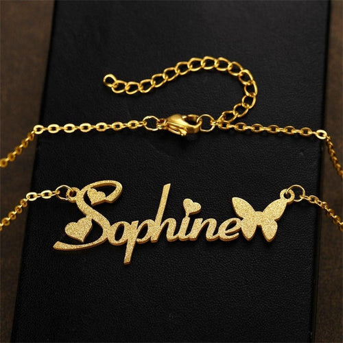 Gold Name Necklace with Butterfly Charm