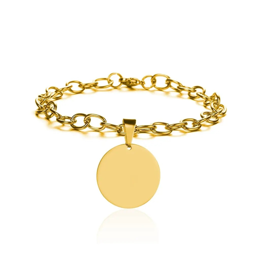 Gold Personalized Engraved Bracelet with Circle Charm