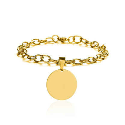 Gold Personalized Engraved Bracelet with Circle Charm