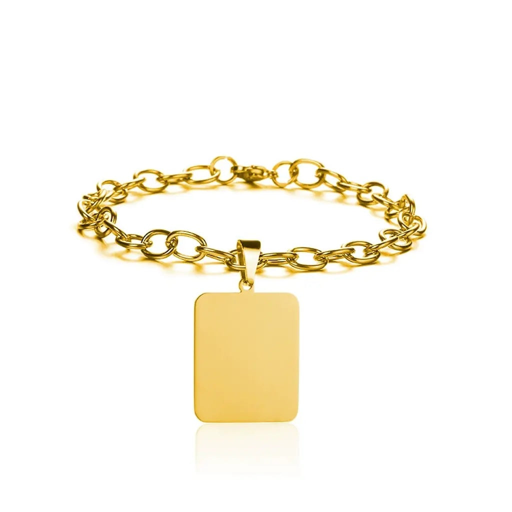 Gold Personalized Engraved Bracelet with Tag onlytext