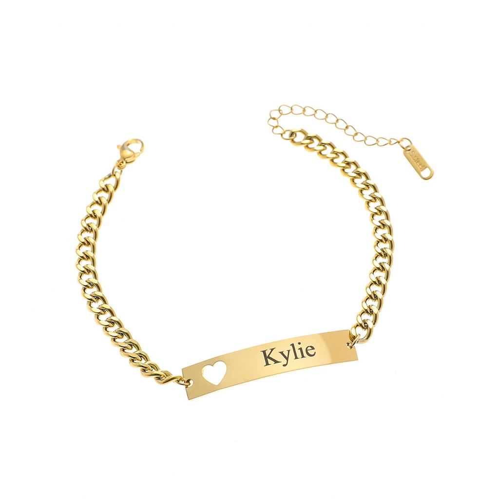 Gold Personalized Engraved Name Bracelet Kylie Heart
