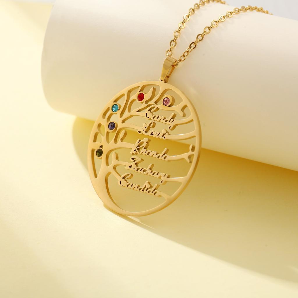 Gold Personalized Family Tree Birthstone Necklace