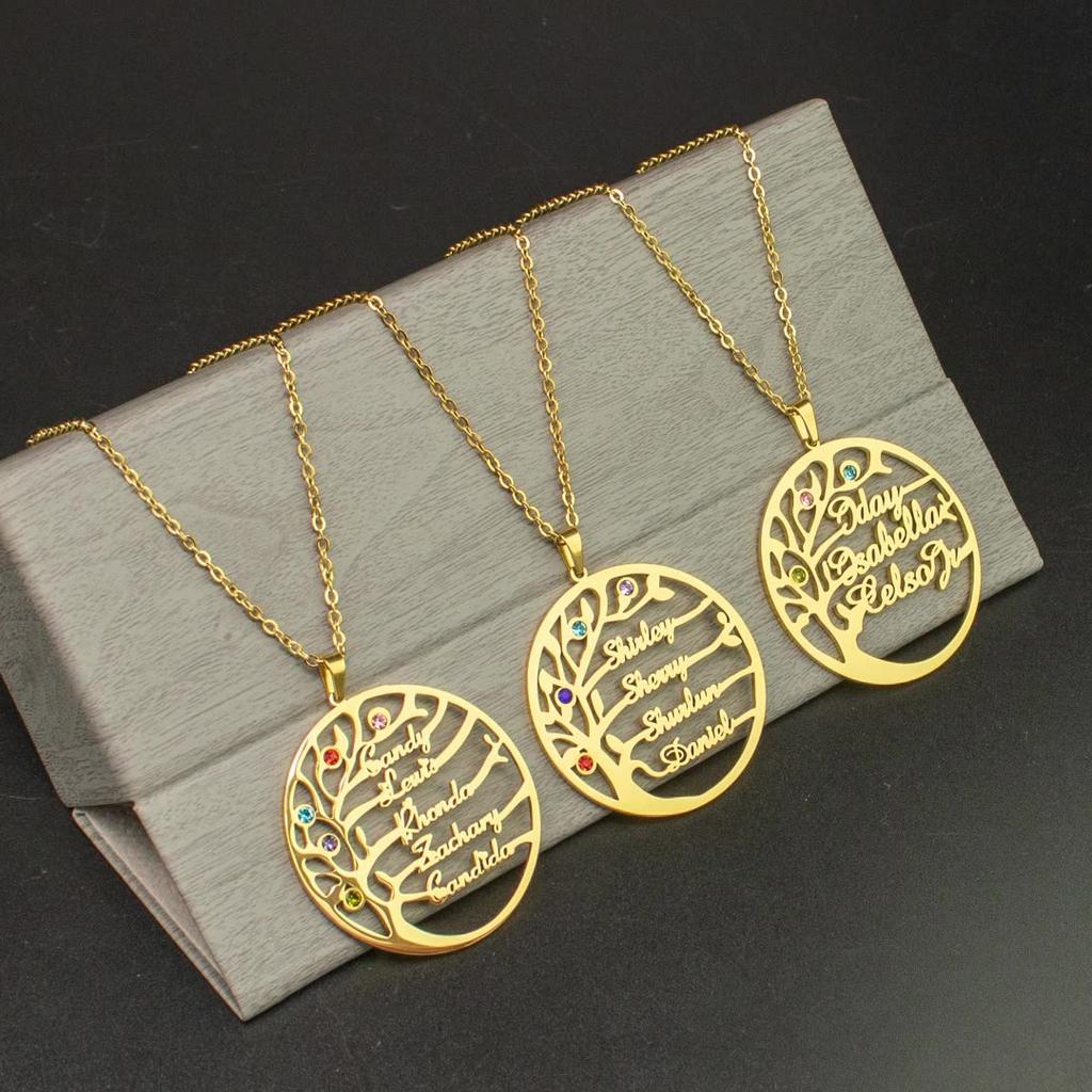 Gold Personalized Family Tree Birthstone Necklaces