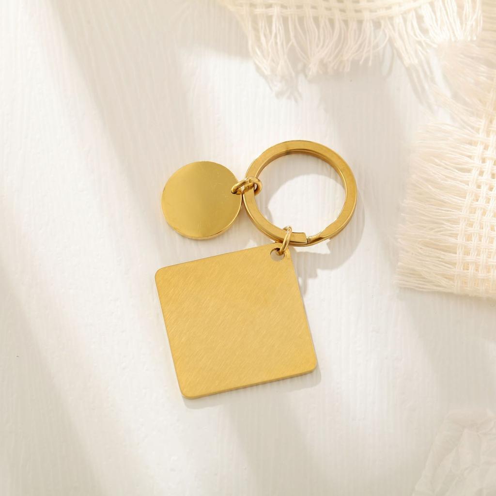 Gold Personalized Keychain with Square and Circle Tags