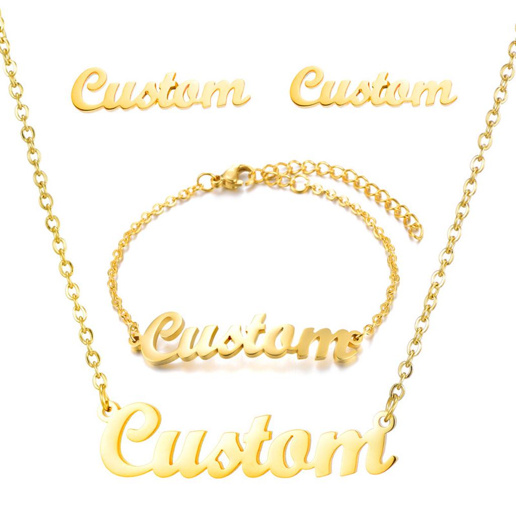Gold Personalized Name Necklace Bracelet Earrings Set