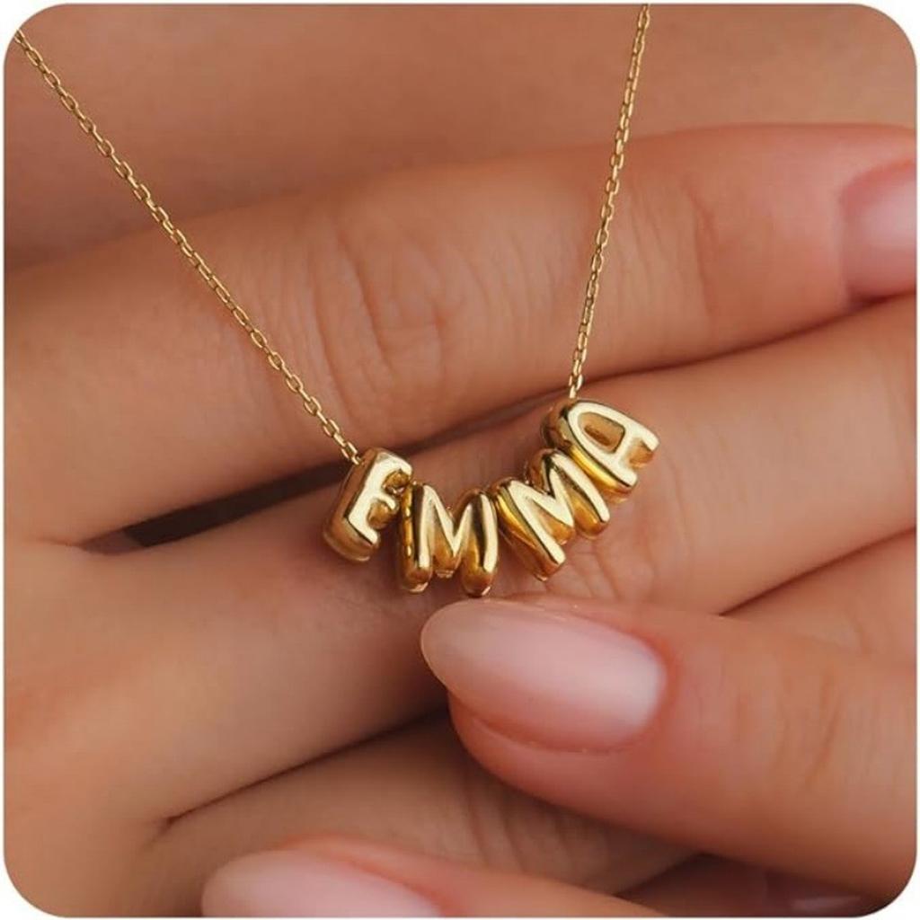Gold Personalized Name Necklace EMMA Held in Hands