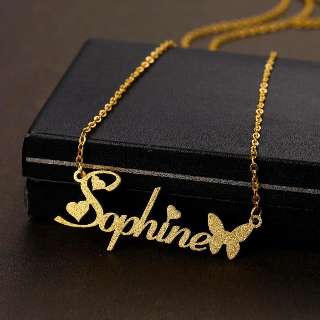 Gold Personalized Name Necklace with Butterfly