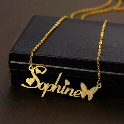 Gold Personalized Name Necklace with Butterfly