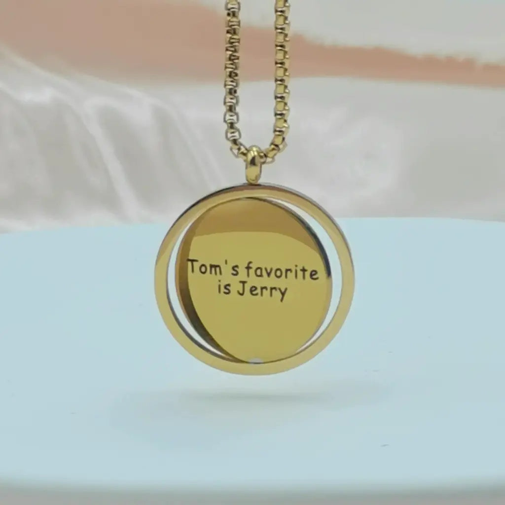 Gold Personalized Necklace with Engraved Text Tom Jerry