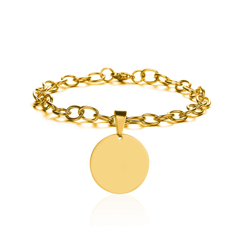Gold Personalized Round Charm Bracelet Design onlytext