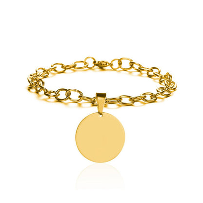 Gold Personalized Round Charm Bracelet Design onlytext