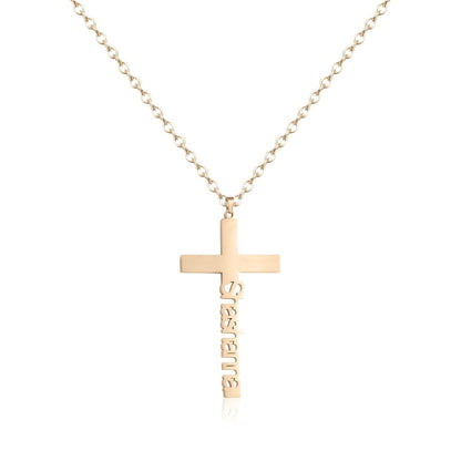 Gold Personalized Vertical Cross Necklace