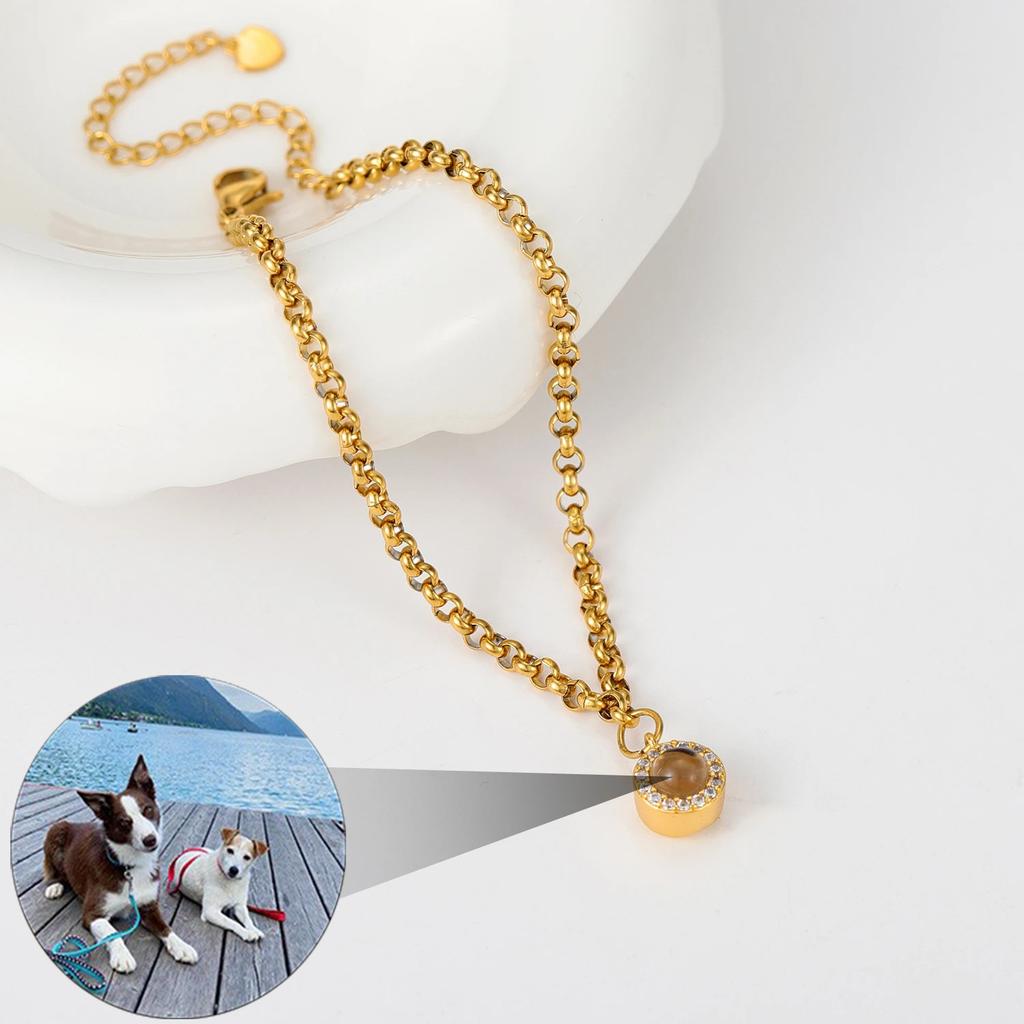 Gold Photo Bracelet with Dogs on Dock Design