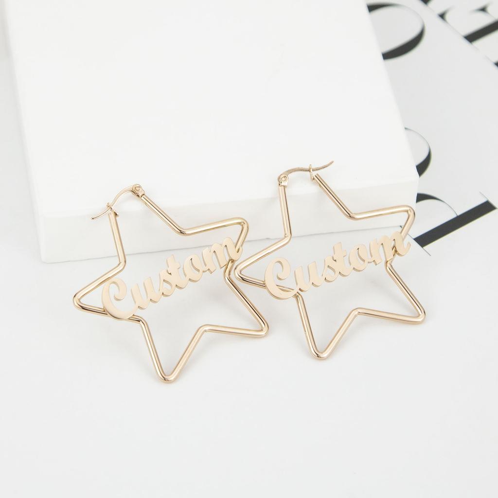 Gold Star Shaped Custom Text Earrings Design Idea