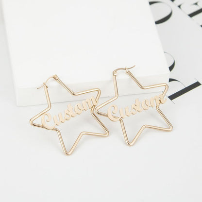 Gold Star Shaped Custom Text Earrings Design Idea