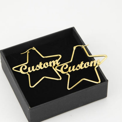 Gold Star Shaped Custom Text Earrings Displayed