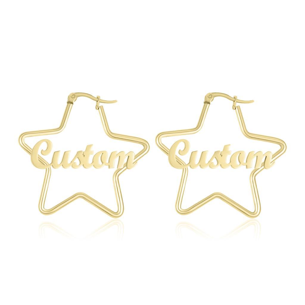 Gold Star Shaped Custom Text Earrings Personalized Jewelry