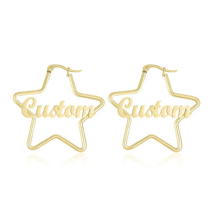 Gold Star Shaped Custom Text Earrings Personalized Jewelry