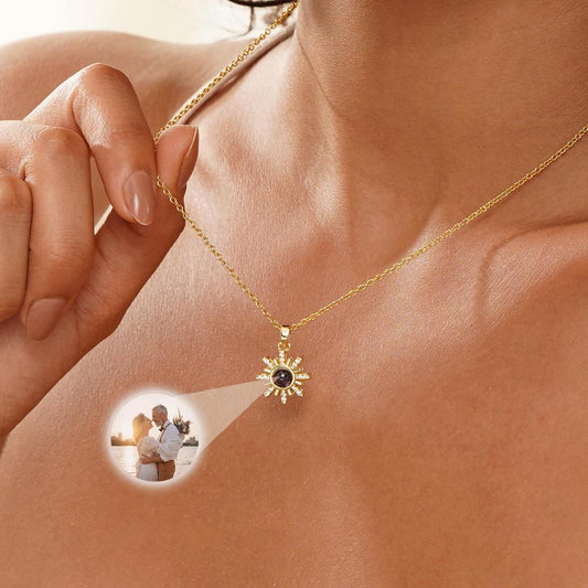 Gold Sun Pendant Necklace with Custom Photo Projection