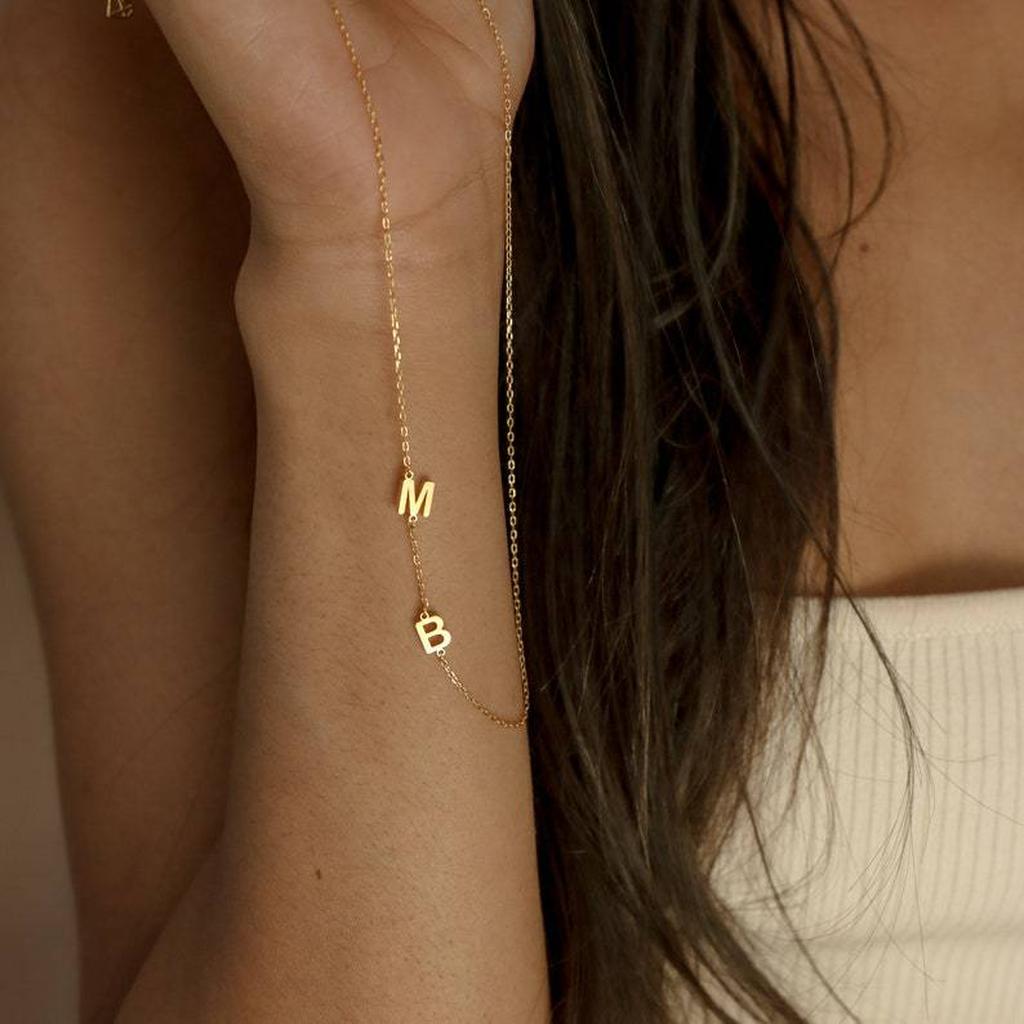 Gold Two Initial Necklace Model