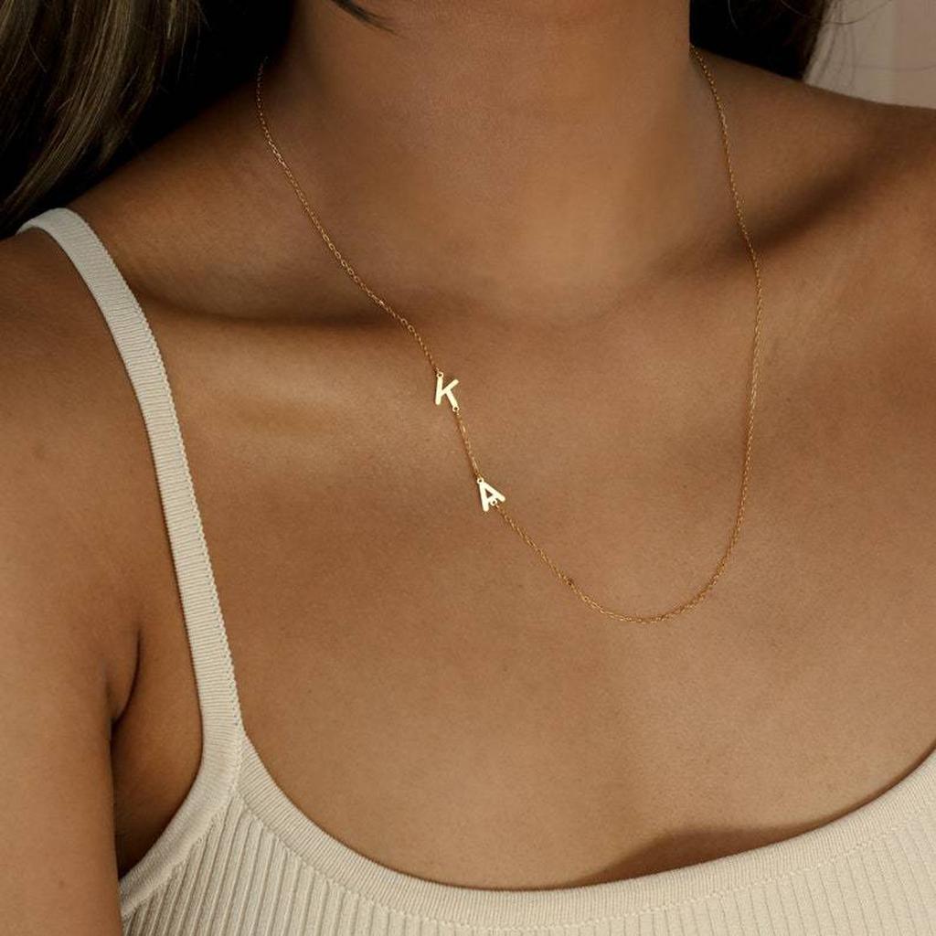 Gold Two Initial Necklace Model KA