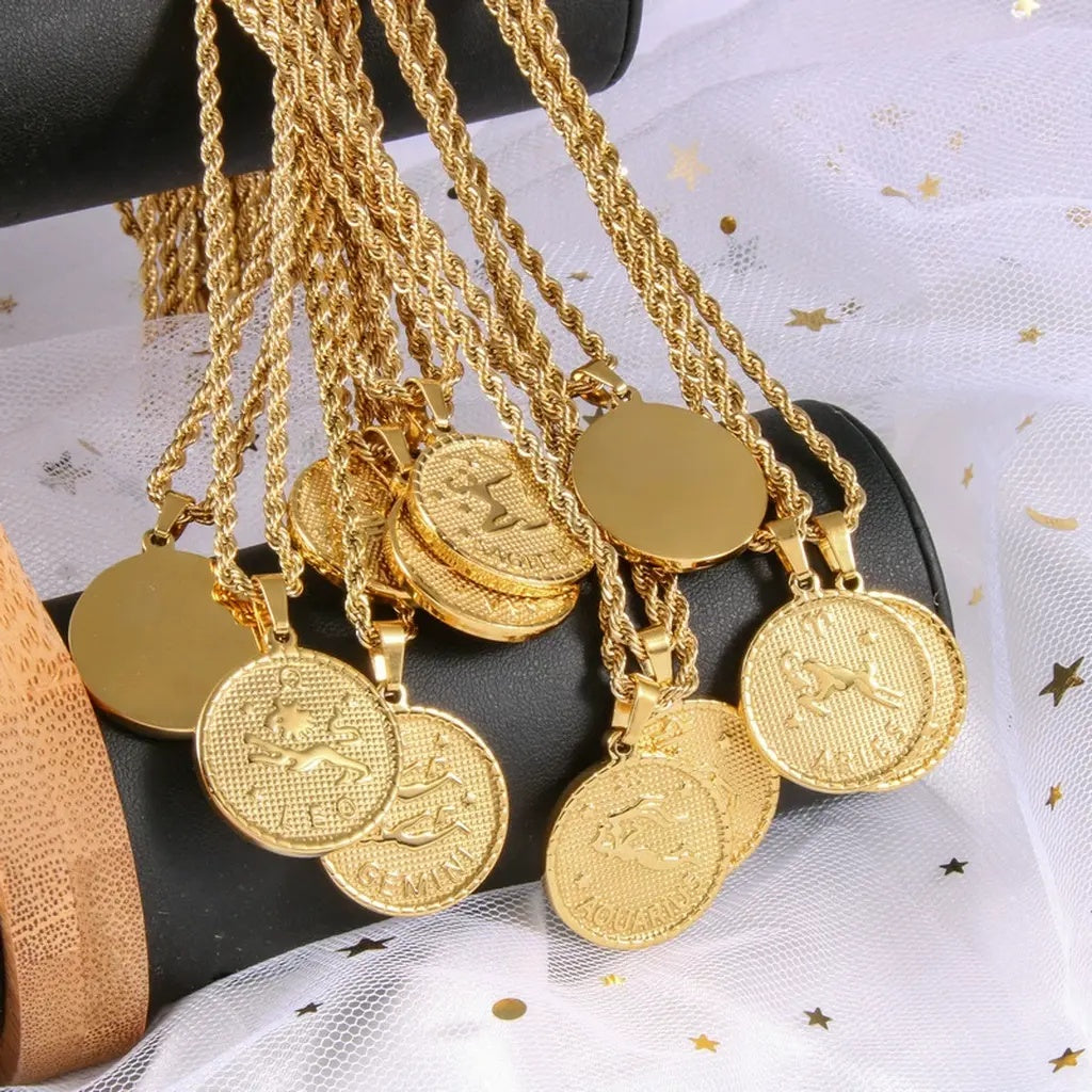 Gold Zodiac Sign Necklaces with Rope Chains Design