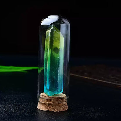 Green and Blue Aura Quartz Crystal Point in Jar
