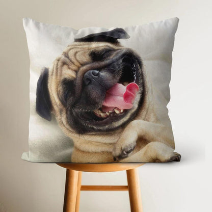 Happy Pug Dog Throw Pillow