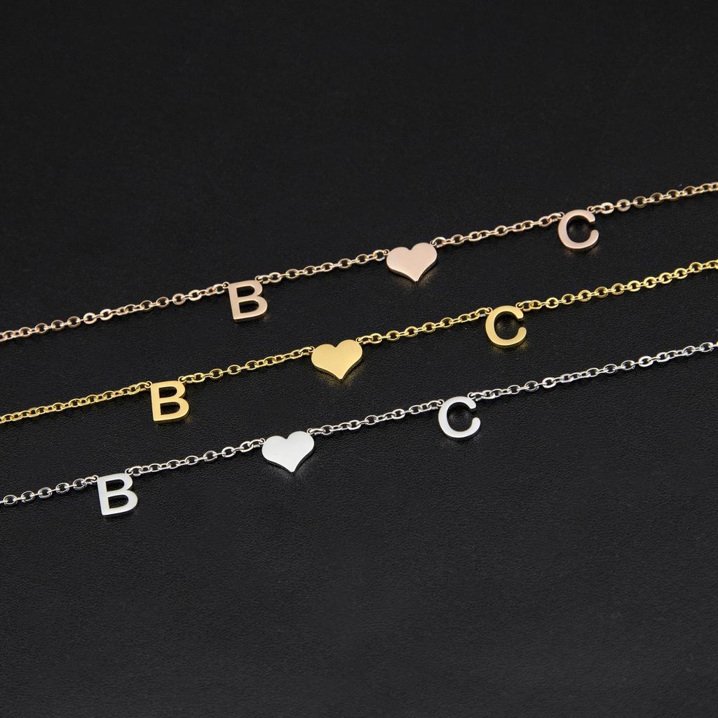 Initial Bracelets with Heart Charms Set