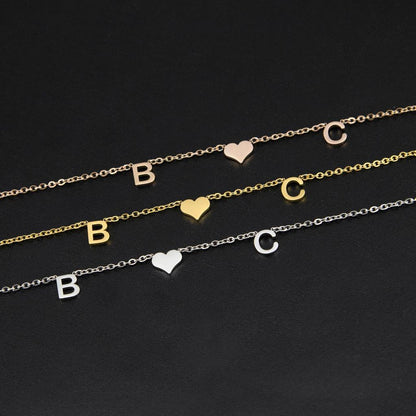 Initial Bracelets with Heart Charms Set