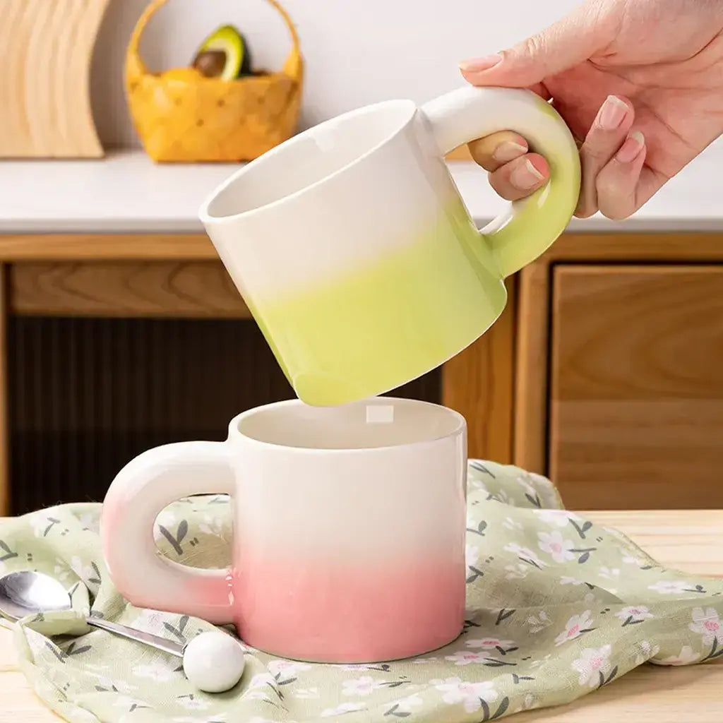 Pastel Gradient Ceramic Mugs With Unique Handles