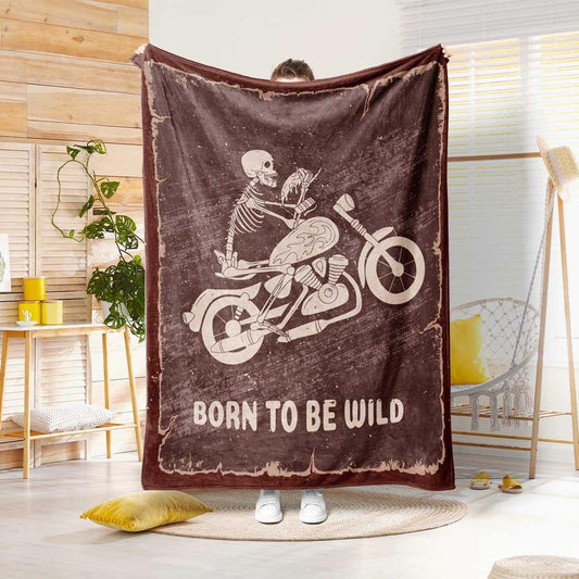 Person Holding Born To Be Wild Skeleton Blanket