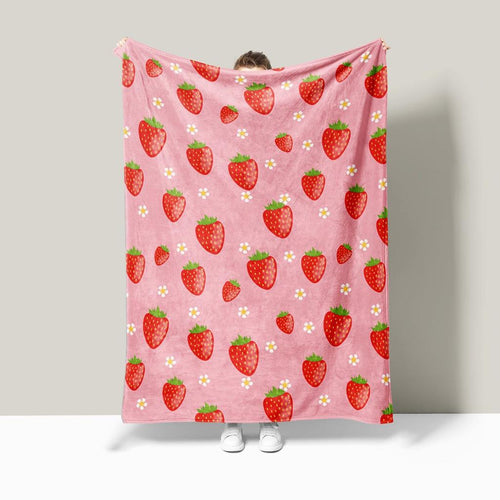 Person Holding Pink Strawberry Blanket Mockup