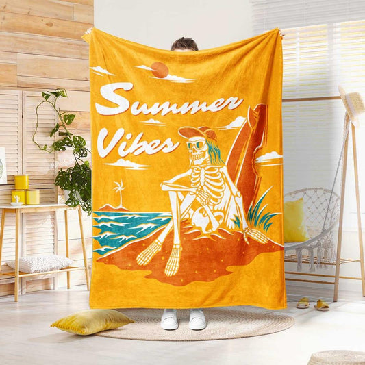 Person Holding Summer Vibes Skeleton Blanket