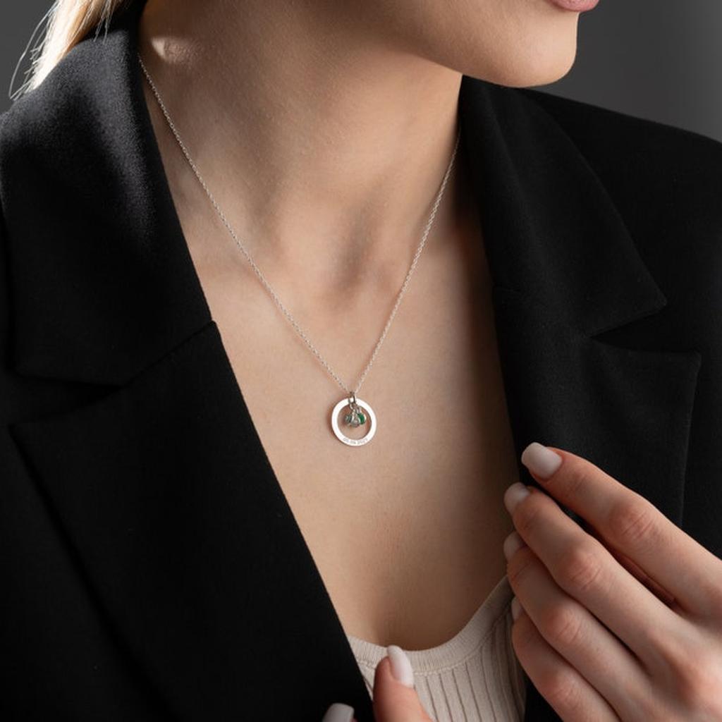 Personalized Birthstone Necklace on Model Neck Closeup