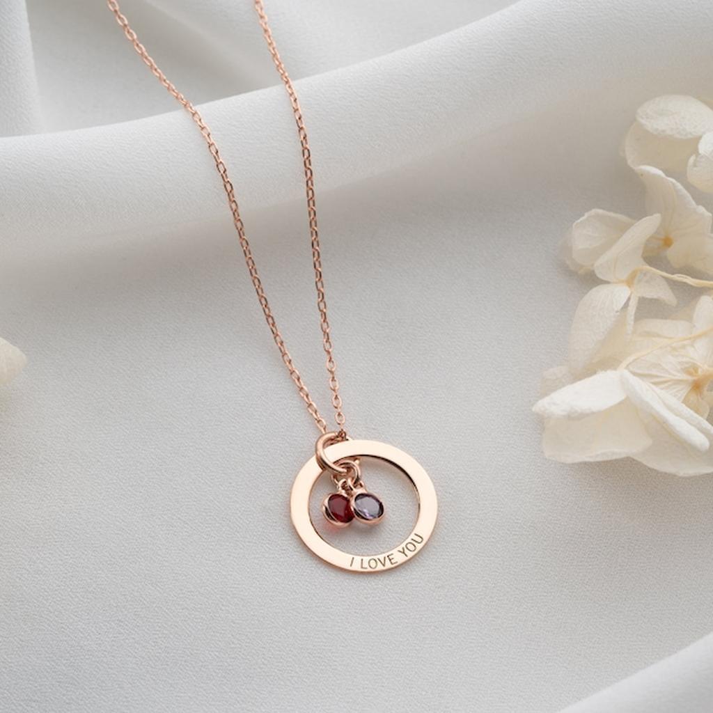 Personalized Birthstone Necklace on Model Side View