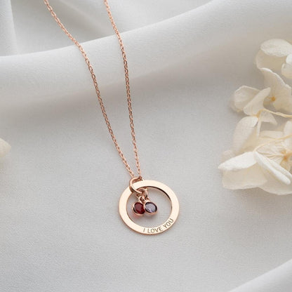 Personalized Birthstone Necklace on Model Side View