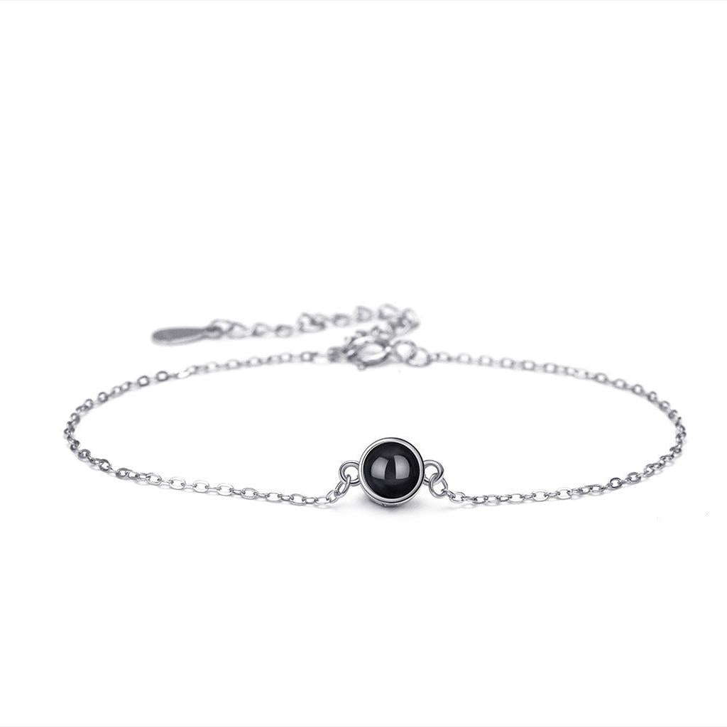 Personalized Black Stone Bracelet Silver Chain onlyimage