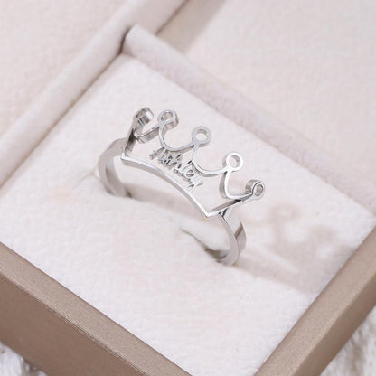 Personalized Crown Engraved Name Ring Silver Ashley
