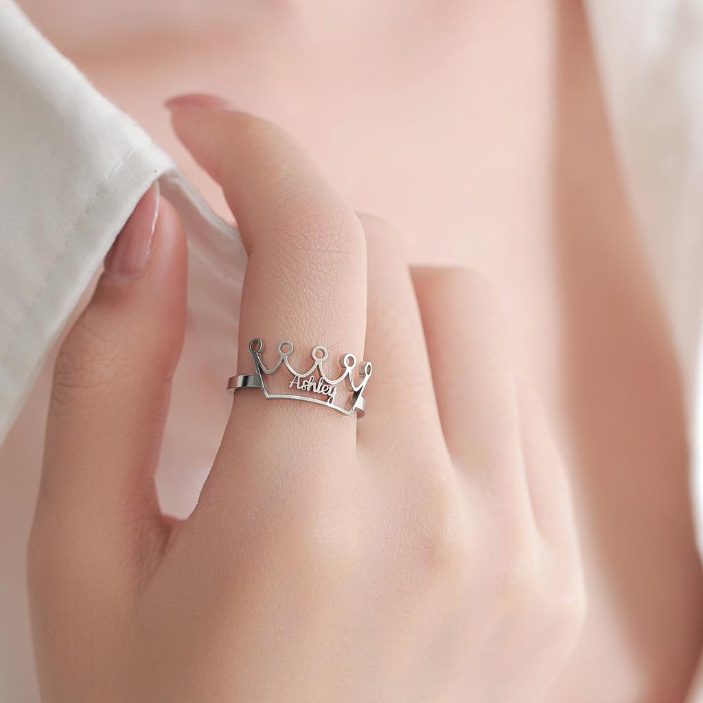 Personalized Crown Ring with Name Engraving Ashley