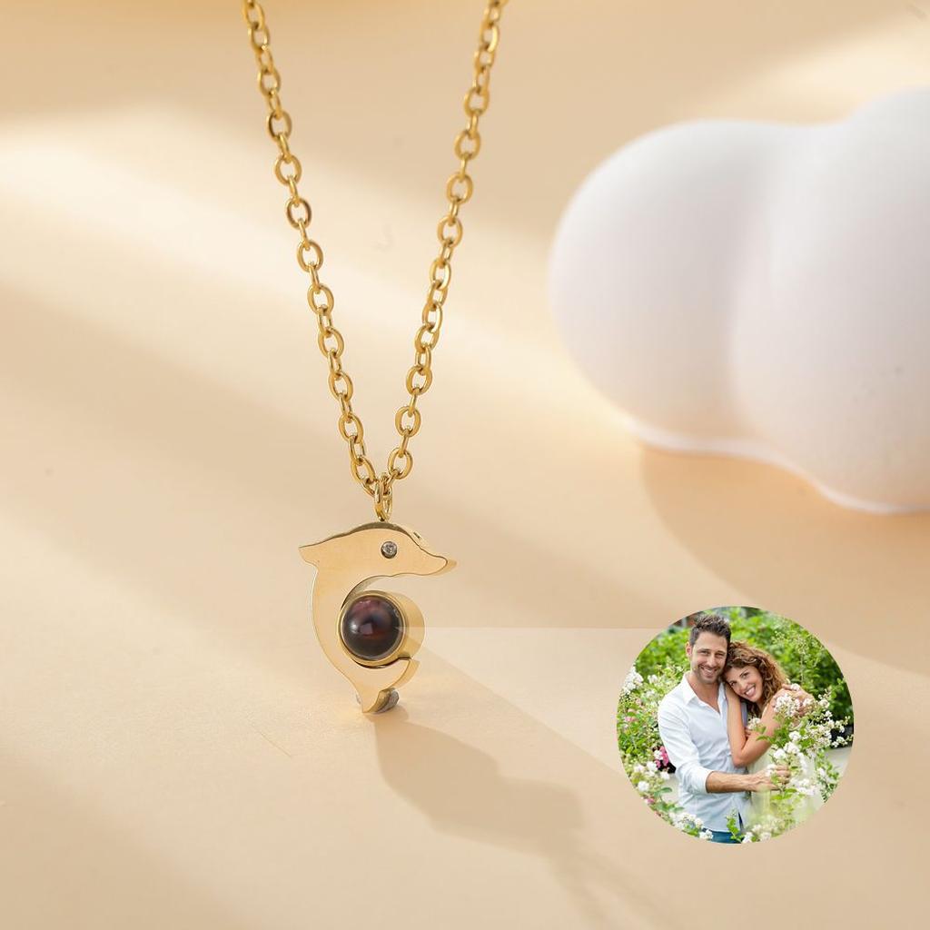 Personalized Dolphin Necklace with Photo Charm textimage