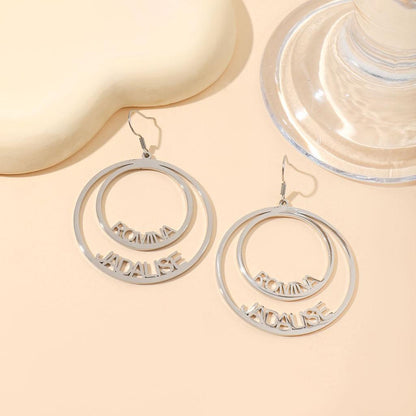 Personalized Double Circle Name Earrings Romina Jadalise