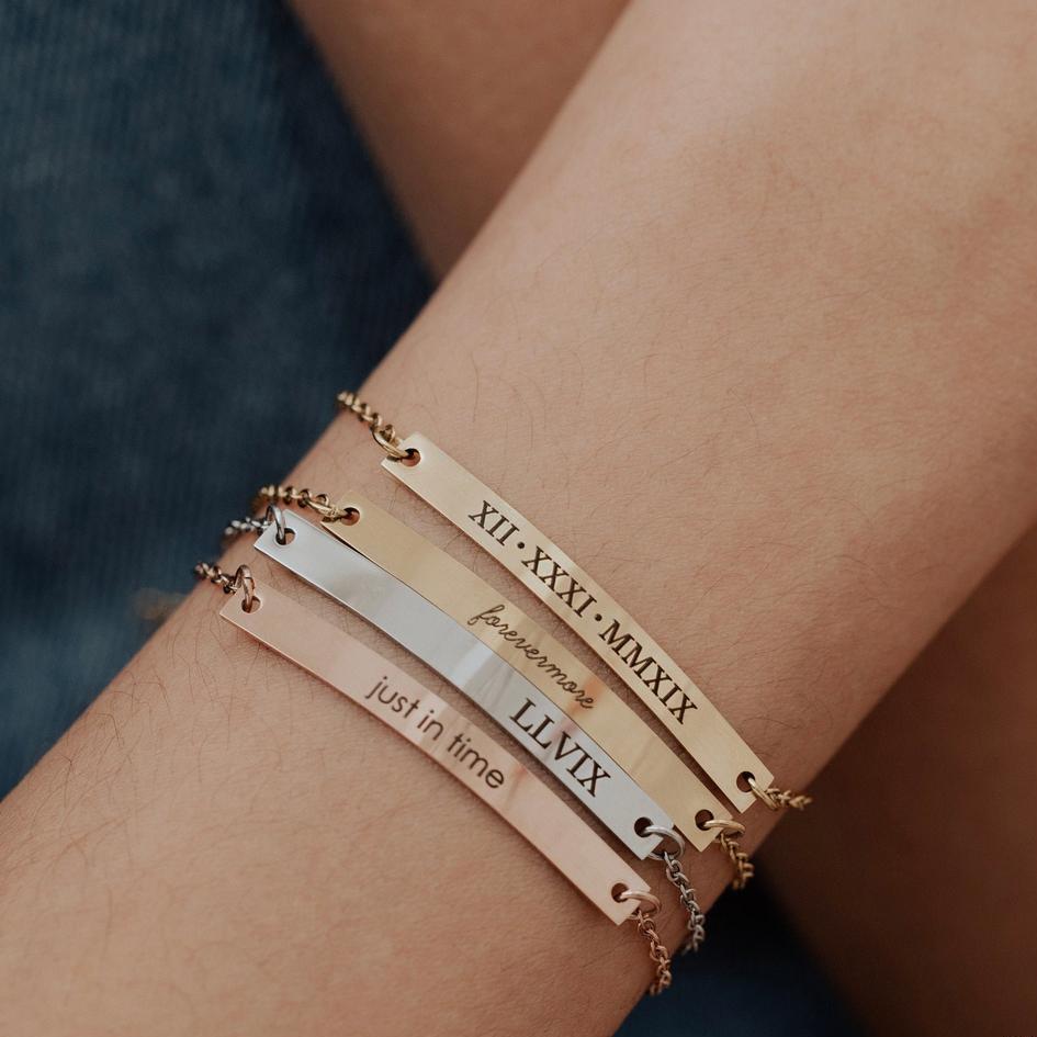 Personalized Engraved Bar Bracelets Set Stacked