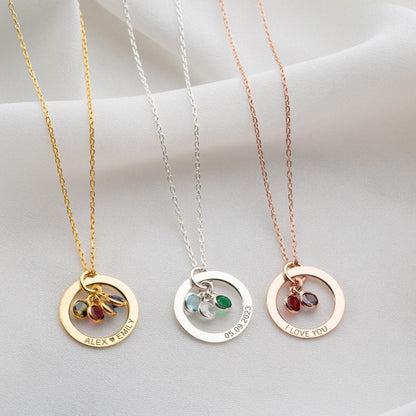 Personalized Engraved Birthstone Necklace Trio