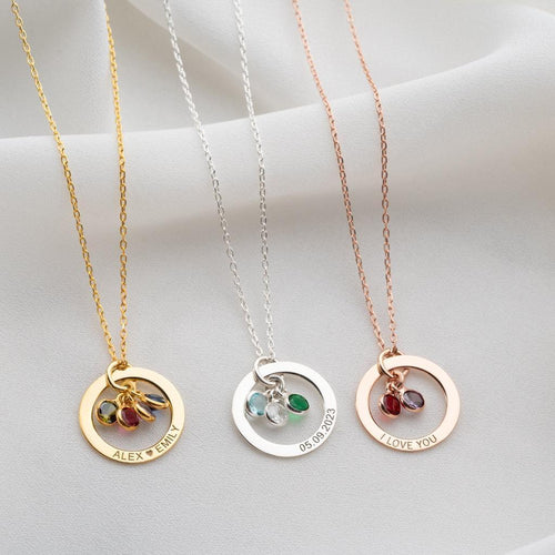 Personalized Engraved Birthstone Necklace Trio