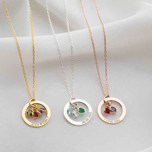 Personalized Engraved Birthstone Necklace Trio