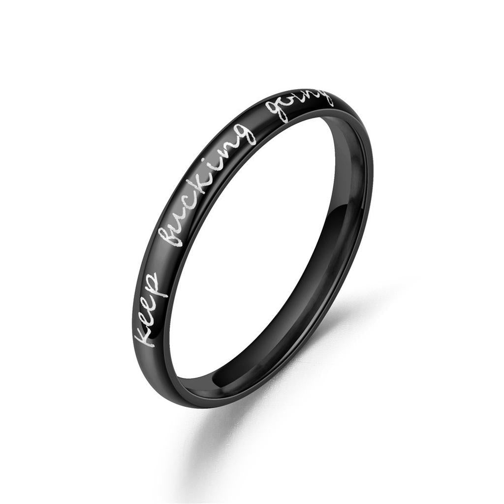 Personalized Engraved Black Ring Keep Fucking Going