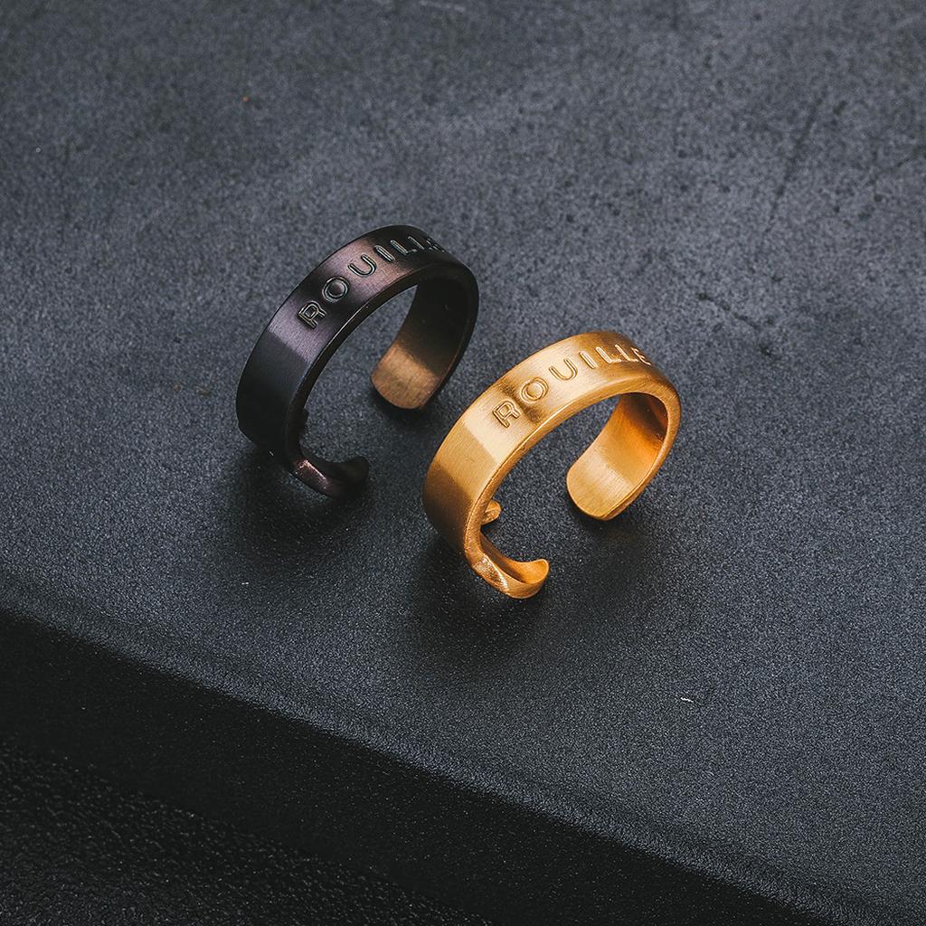 Personalized Engraved Rings Gold and Black Design